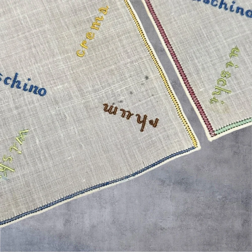 Set of 6 MCM Retro Cocktail‎ Napkins Multi Embroidered Italian Linen